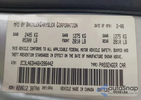 2006 Chrysler 300C z USA, uszkodzony, nr VIN 2C3LA63H46H396442